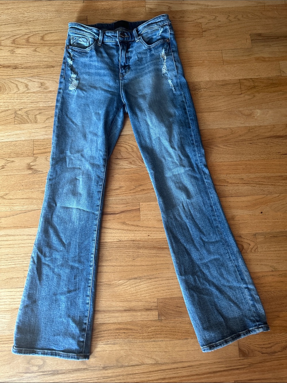 Women'sBuckle Black Blue Distressed Bootcut Jeans Size 27x34